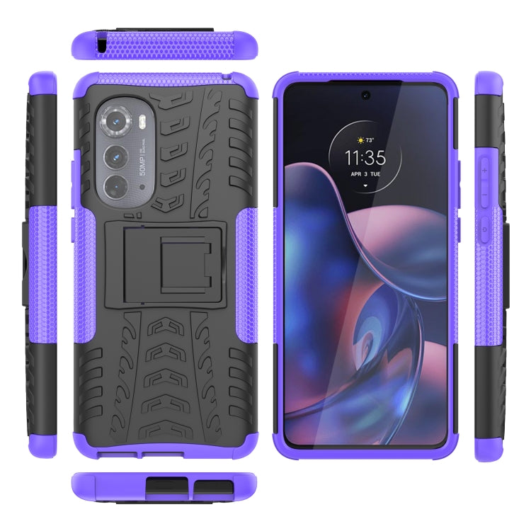 For Motorola Edge 2022 Tire Texture TPU + PC Phone Case with Holder