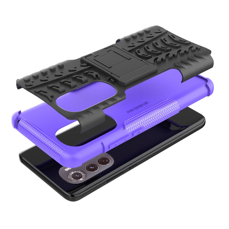 For Motorola Edge 2022 Tire Texture TPU + PC Phone Case with Holder