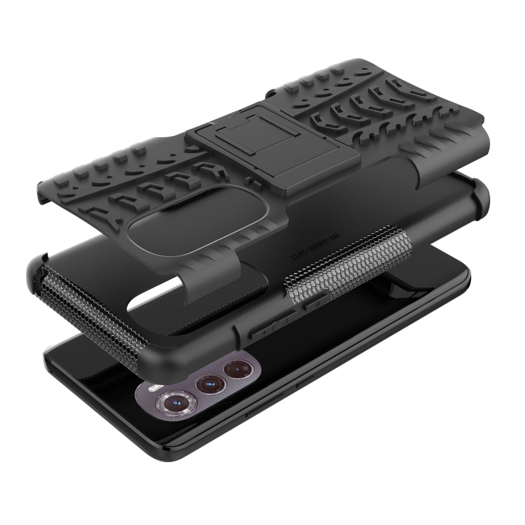 For Motorola Edge 2022 Tire Texture TPU + PC Phone Case with Holder
