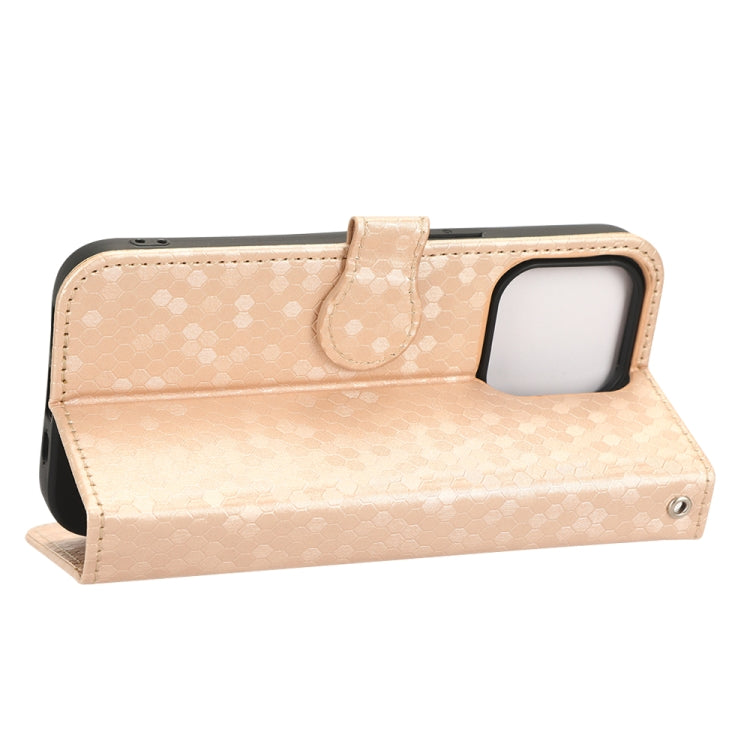 For iPhone 14 Honeycomb Dot Texture Leather Phone Case