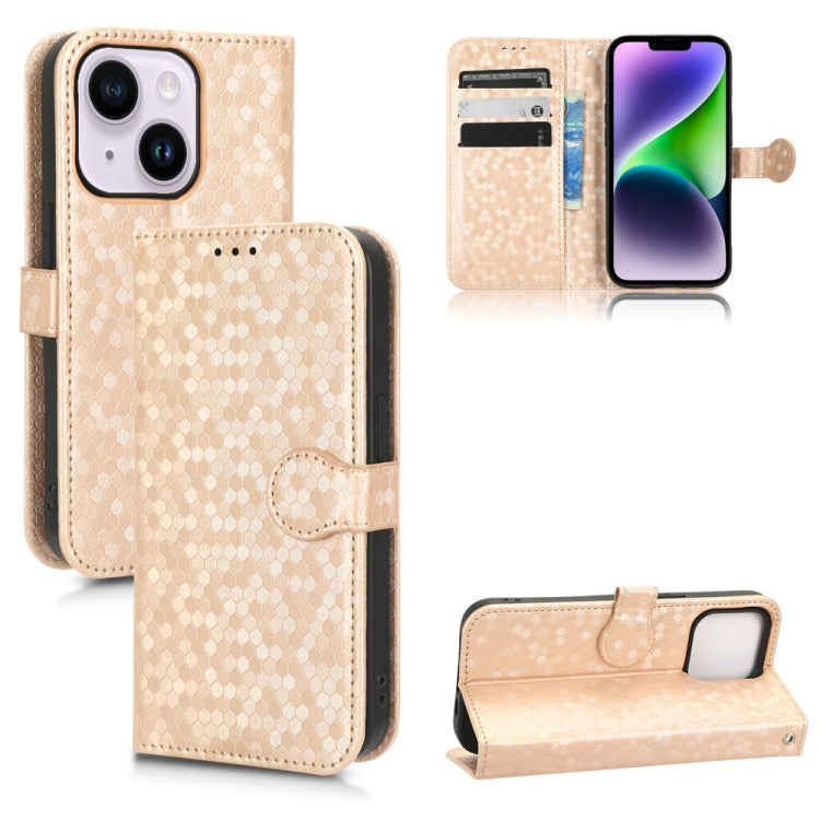For iPhone 14 Plus Honeycomb Dot Texture Leather Phone Case