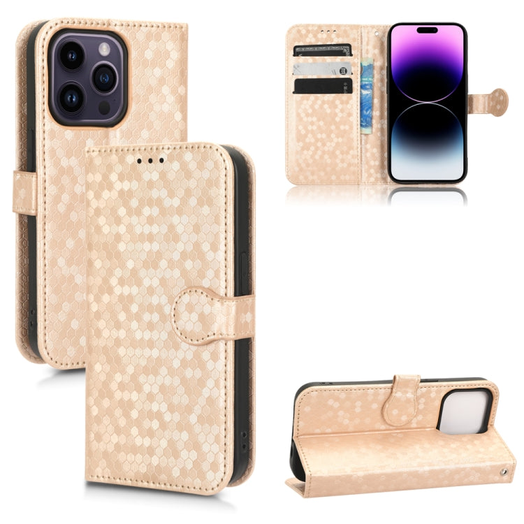 For iPhone 14 Pro Honeycomb Dot Texture Leather Phone Case