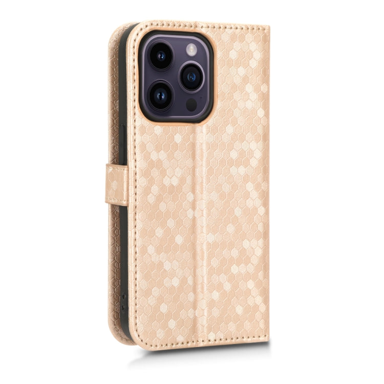 For iPhone 14 Pro Honeycomb Dot Texture Leather Phone Case