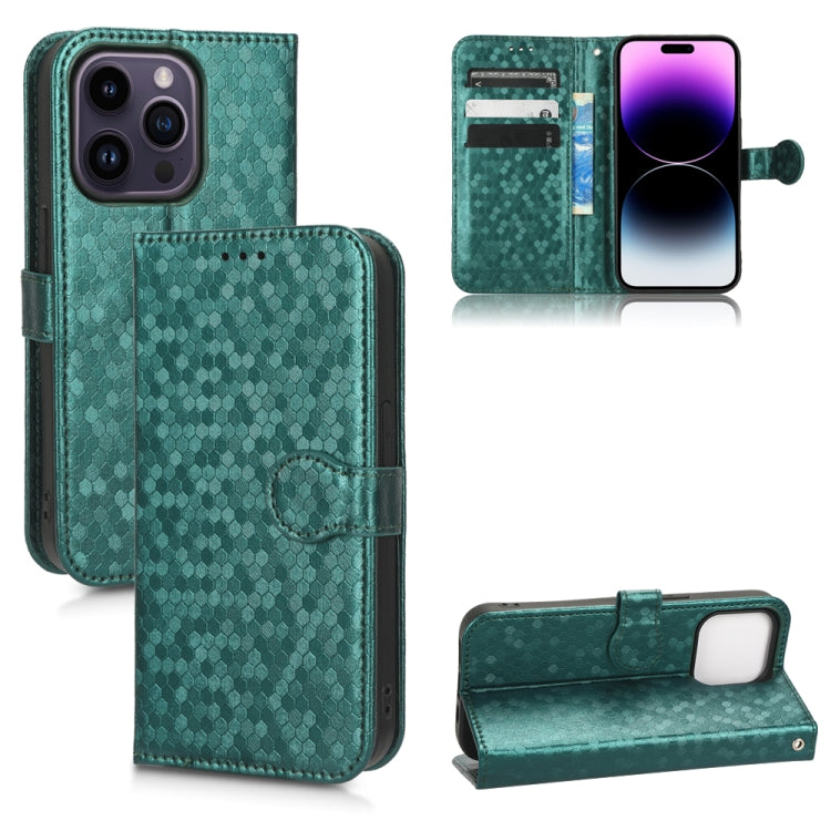 For iPhone 14 Pro Max Honeycomb Dot Texture Leather Phone Case