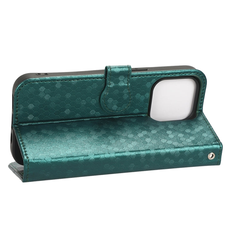 For iPhone 14 Pro Max Honeycomb Dot Texture Leather Phone Case