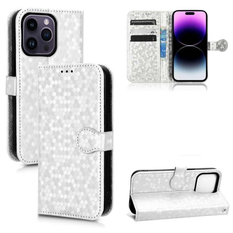 For iPhone 14 Pro Max Honeycomb Dot Texture Leather Phone Case