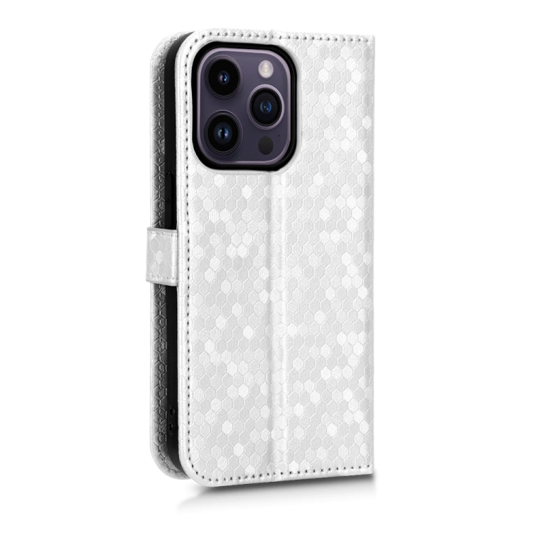 For iPhone 14 Pro Max Honeycomb Dot Texture Leather Phone Case