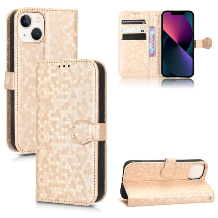 For iPhone 13 Honeycomb Dot Texture Leather Phone Case
