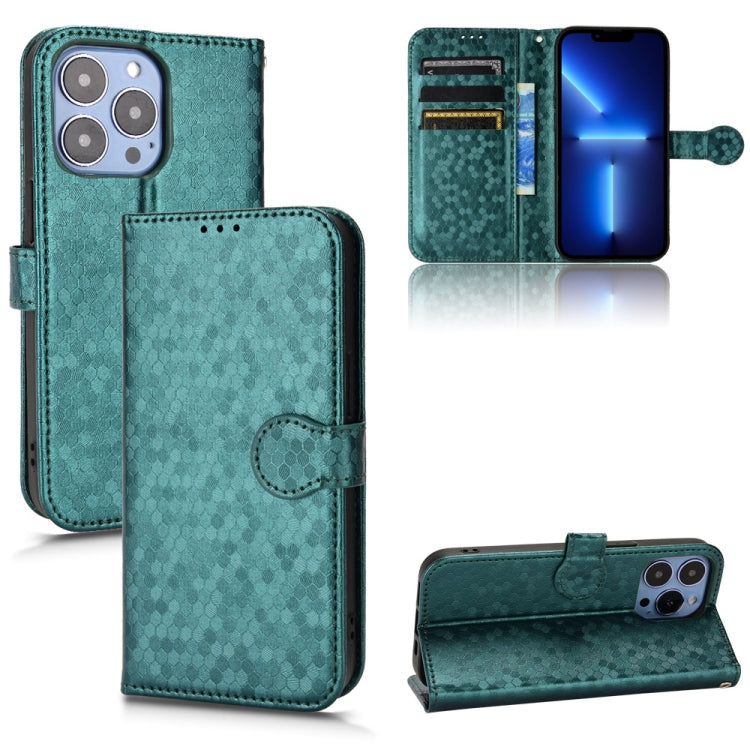 For iPhone 13 Pro Max Honeycomb Dot Texture Leather Phone Case