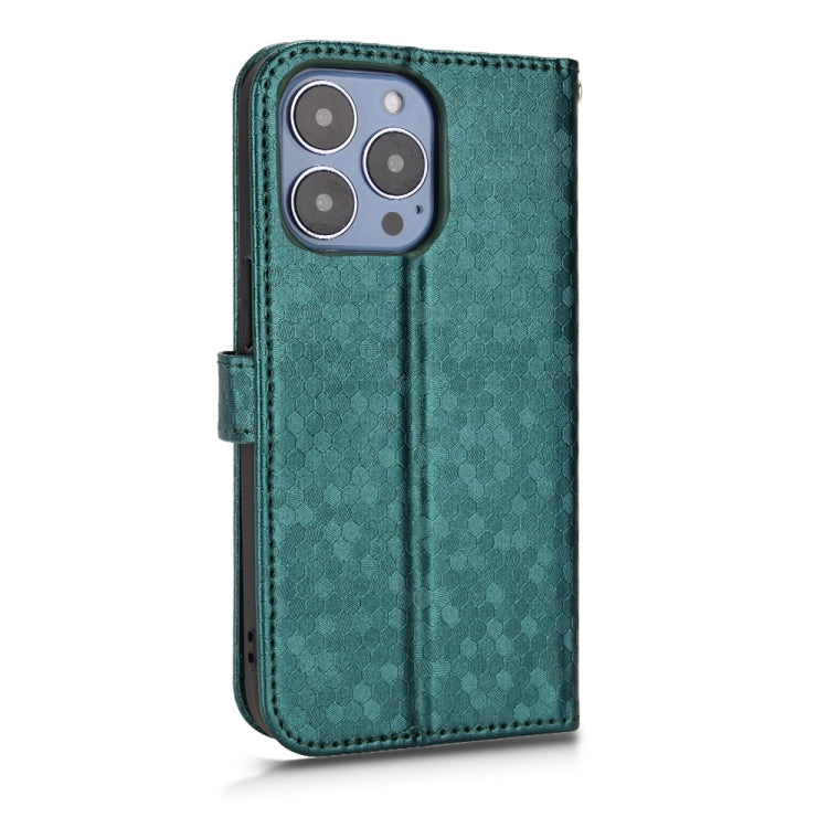 For iPhone 13 Pro Max Honeycomb Dot Texture Leather Phone Case