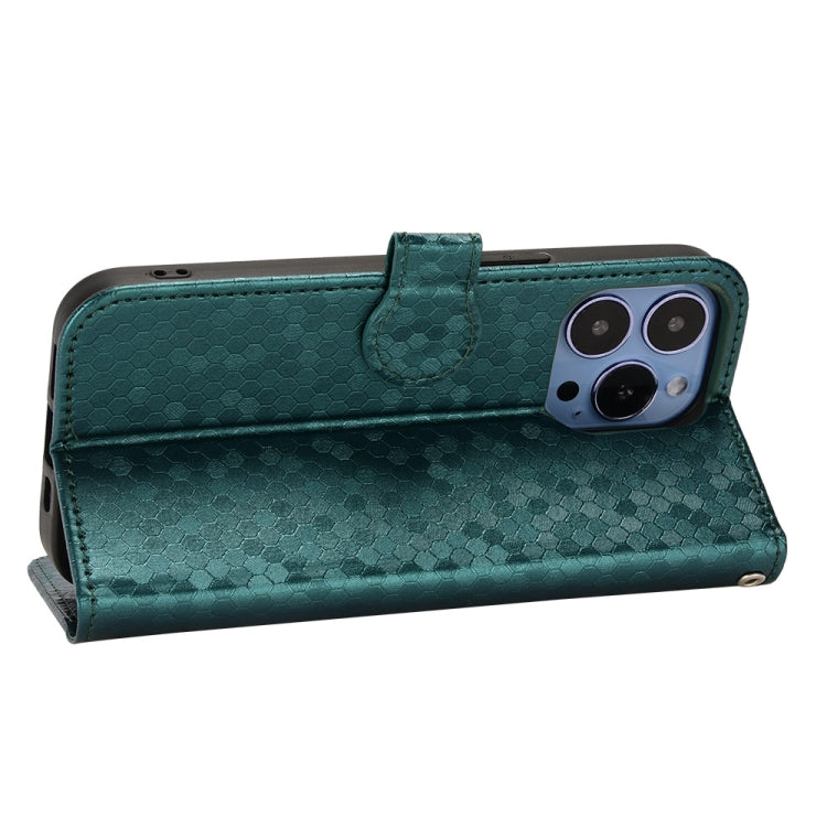 For iPhone 13 Pro Max Honeycomb Dot Texture Leather Phone Case