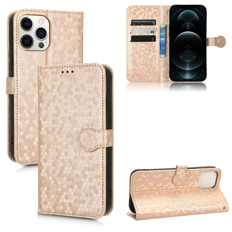 For iPhone 12 Pro Max Honeycomb Dot Texture Leather Phone Case