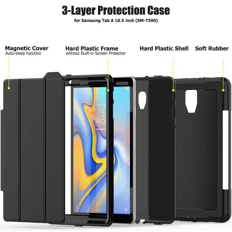 For Galaxy Tab A 10.5 T590 TPU + PC + PU Leather Case with Three-folding Holder & Sleep / Wake-up Function