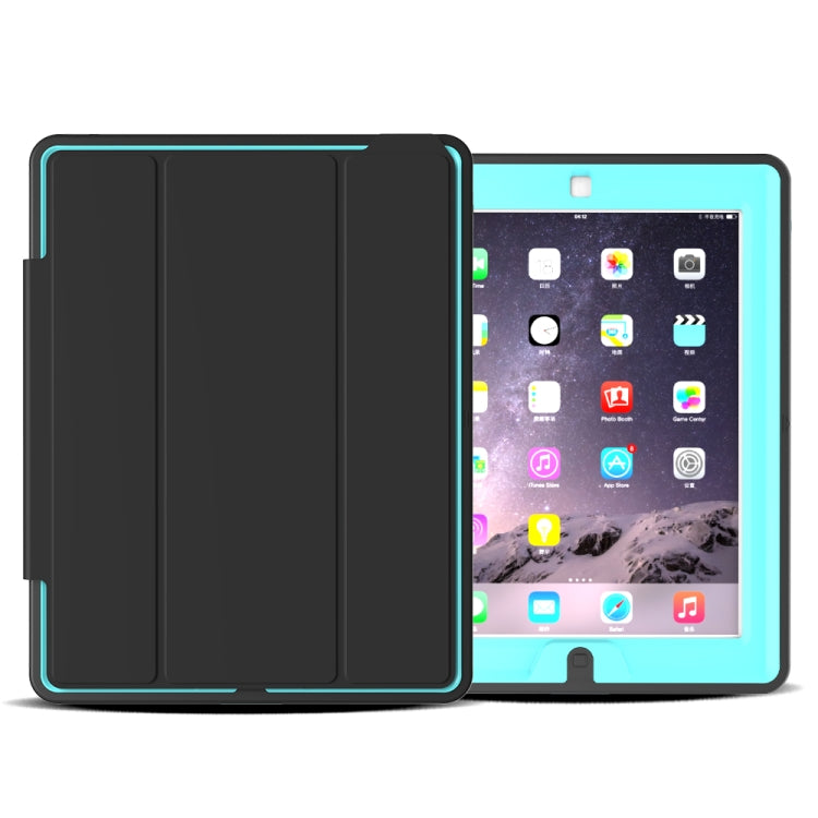 For iPad 2 / 3 / 4 TPU + PC + PU Leather Case with Three-folding Holder & Sleep / Wake-up Function
