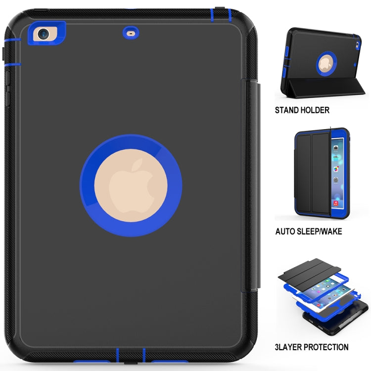 For iPad Mini 4 / 5 TPU + PC + PU Leather Case with Three-folding Holder & Sleep / Wake-up Function