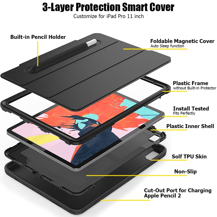 For iPad Pro 11 inch (2018) TPU + PC + PU Leather Case with Three-folding Holder & Sleep / Wake-up Function