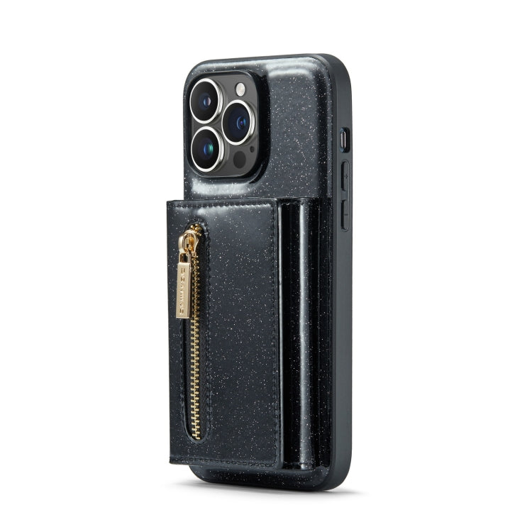 For iPhone 14 Pro Max DG.MING M3 Series Glitter Powder Card Bag Leather Case
