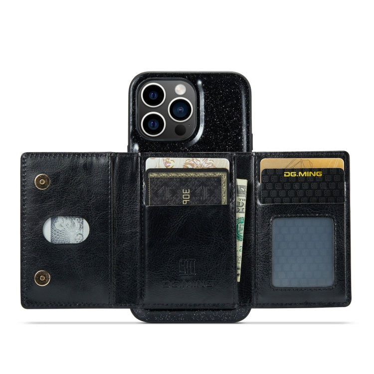 For iPhone 14 Pro Max DG.MING M3 Series Glitter Powder Card Bag Leather Case