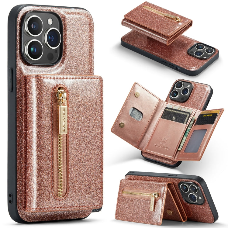 For iPhone 14 Pro Max DG.MING M3 Series Glitter Powder Card Bag Leather Case