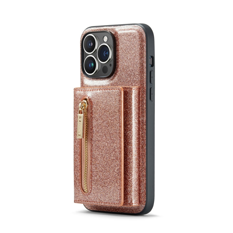 For iPhone 14 Pro Max DG.MING M3 Series Glitter Powder Card Bag Leather Case
