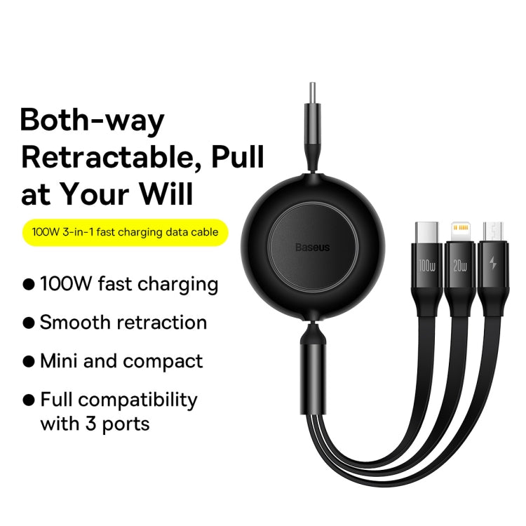 Baseus Bright Mirror 3 in 1 USB-C / Type-C 100W Telescopic Data Cable, Length: 1.2m