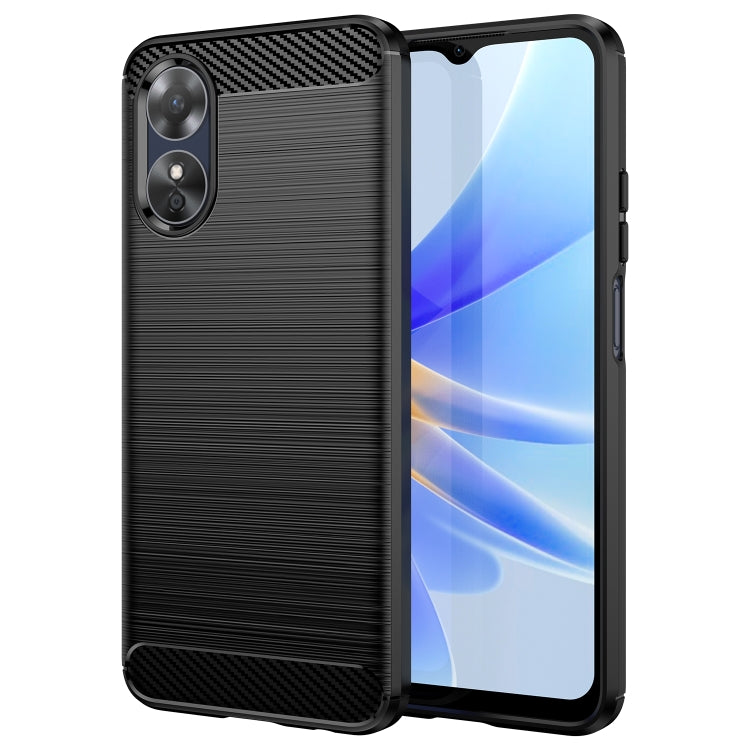 For OPPO A17 Brushed Texture Carbon Fiber TPU Phone Case