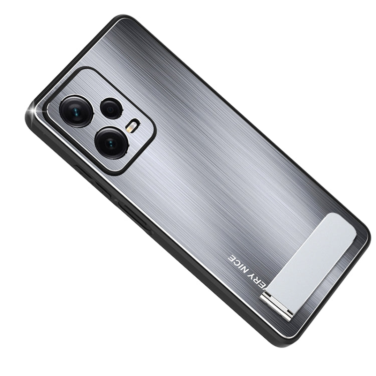 For Xiaomi Redmi Note 12 Pro+ China Metal Brushed Texture Shockproof Phone Case with Holder