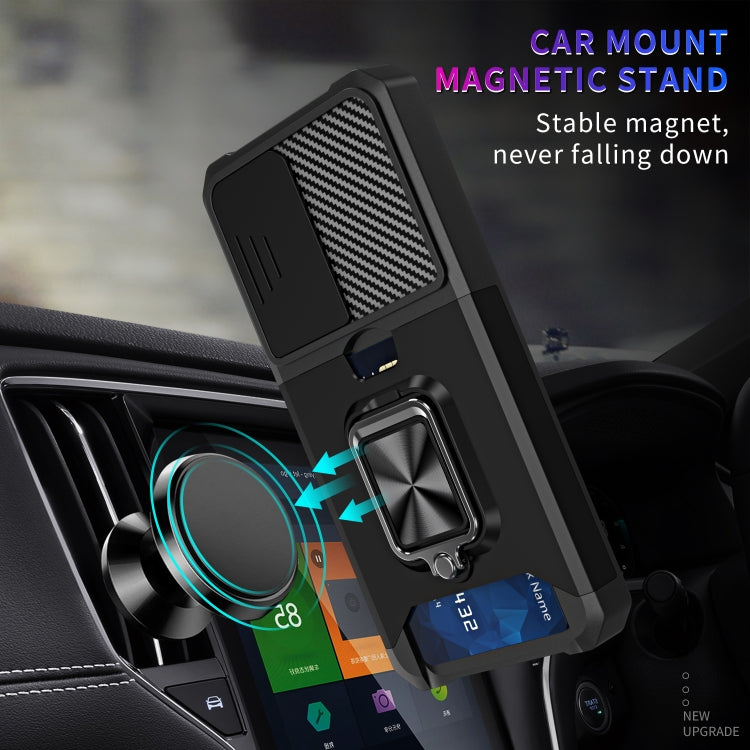 For Samsung Galaxy S23 5G Sliding Camshield Phone Case with Ring Holder & Card Slot