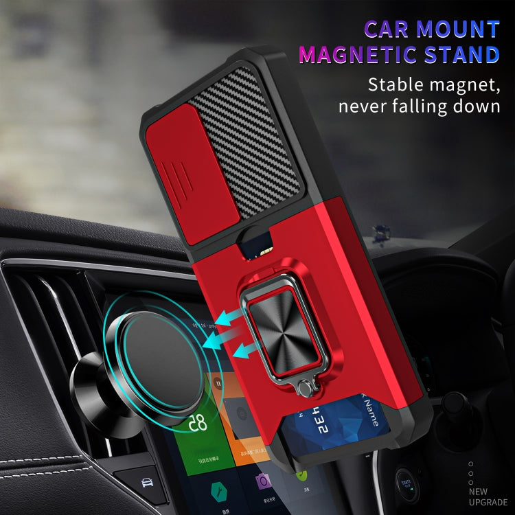 For Samsung Galaxy S23 5G Sliding Camshield Phone Case with Ring Holder & Card Slot