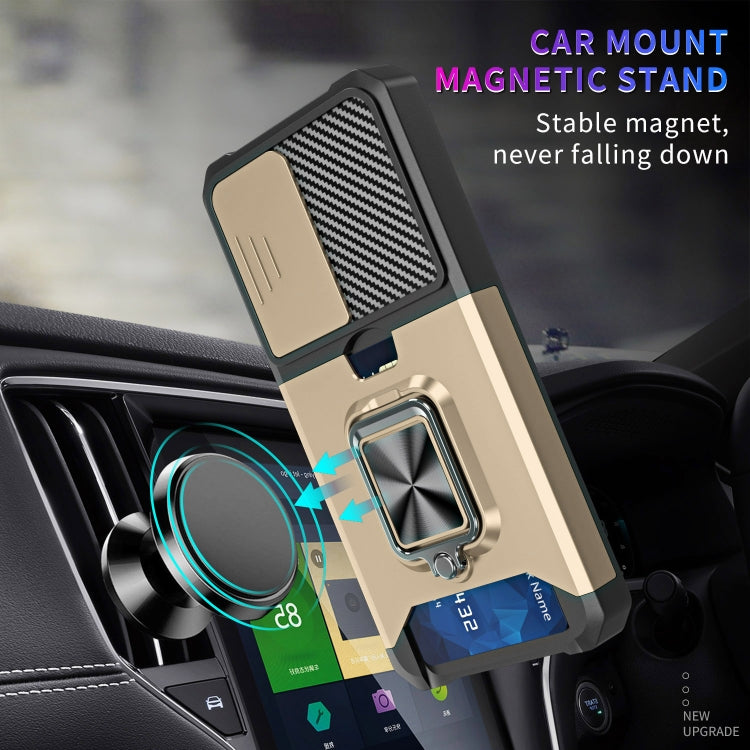 For Samsung Galaxy S23 5G Sliding Camshield Phone Case with Ring Holder & Card Slot