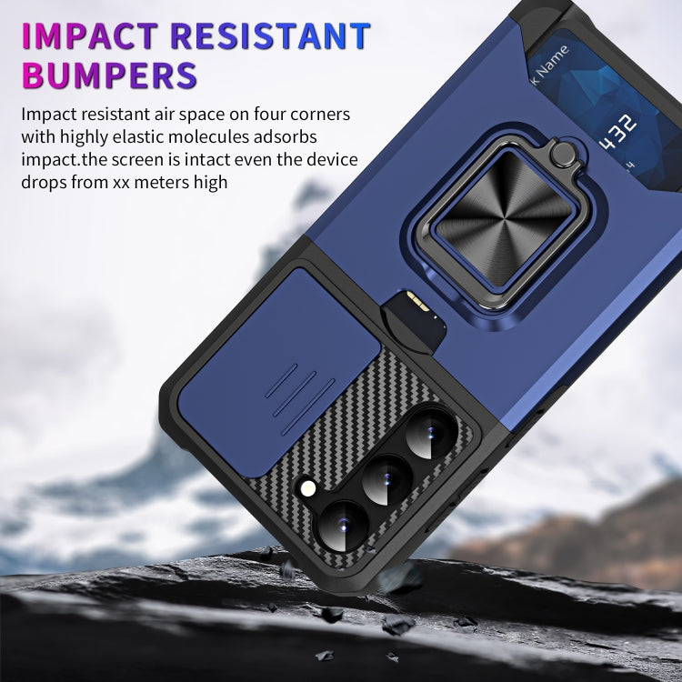 For Samsung Galaxy S23 5G Sliding Camshield Phone Case with Ring Holder & Card Slot