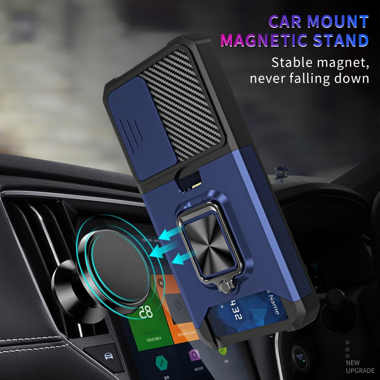 For Samsung Galaxy S23 5G Sliding Camshield Phone Case with Ring Holder & Card Slot