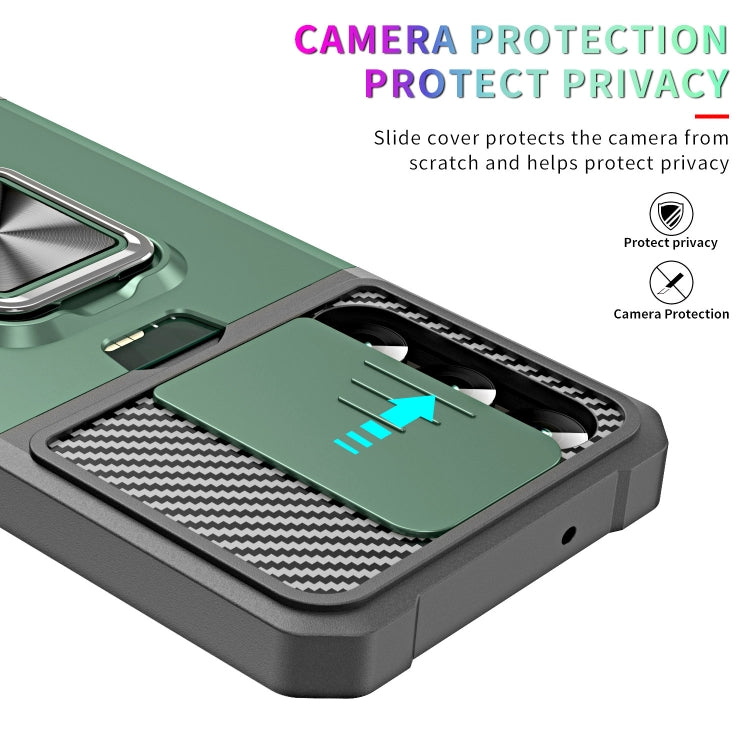 For Samsung Galaxy S23 5G Sliding Camshield Phone Case with Ring Holder & Card Slot