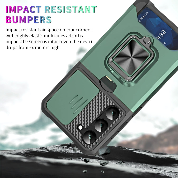 For Samsung Galaxy S23 5G Sliding Camshield Phone Case with Ring Holder & Card Slot