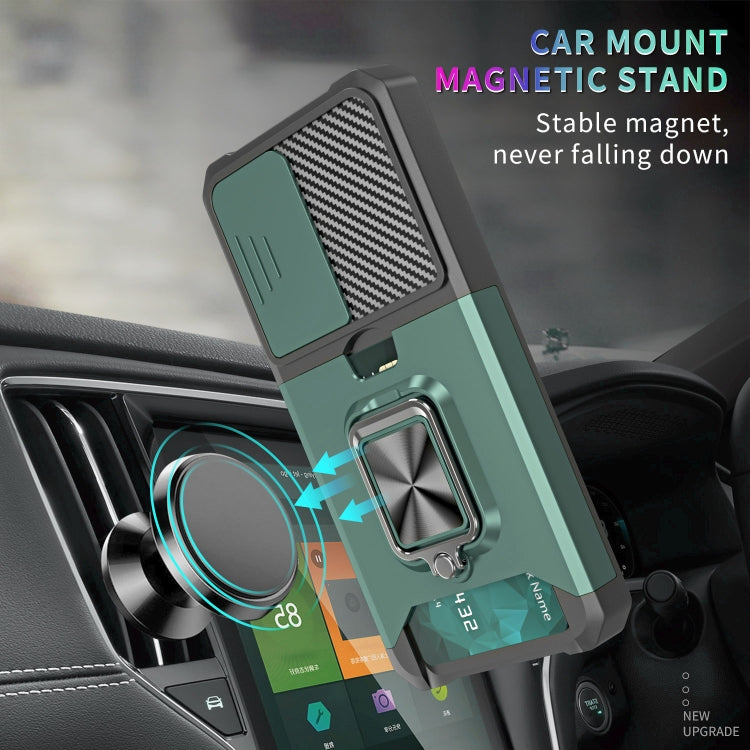 For Samsung Galaxy S23 5G Sliding Camshield Phone Case with Ring Holder & Card Slot