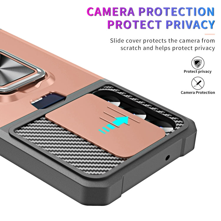 For Samsung Galaxy S23 5G Sliding Camshield Phone Case with Ring Holder & Card Slot