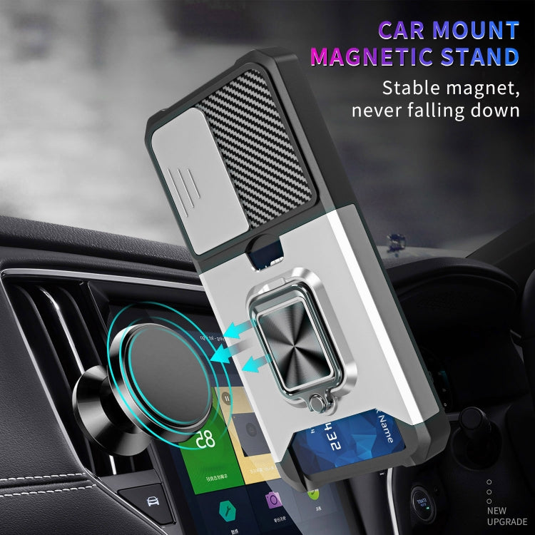For Samsung Galaxy S23 5G Sliding Camshield Phone Case with Ring Holder & Card Slot