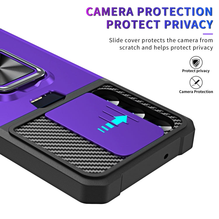 For Samsung Galaxy S23 5G Sliding Camshield Phone Case with Ring Holder & Card Slot