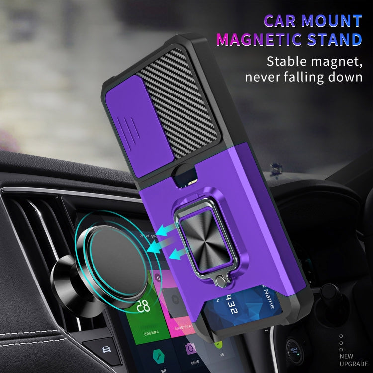 For Samsung Galaxy S23 5G Sliding Camshield Phone Case with Ring Holder & Card Slot