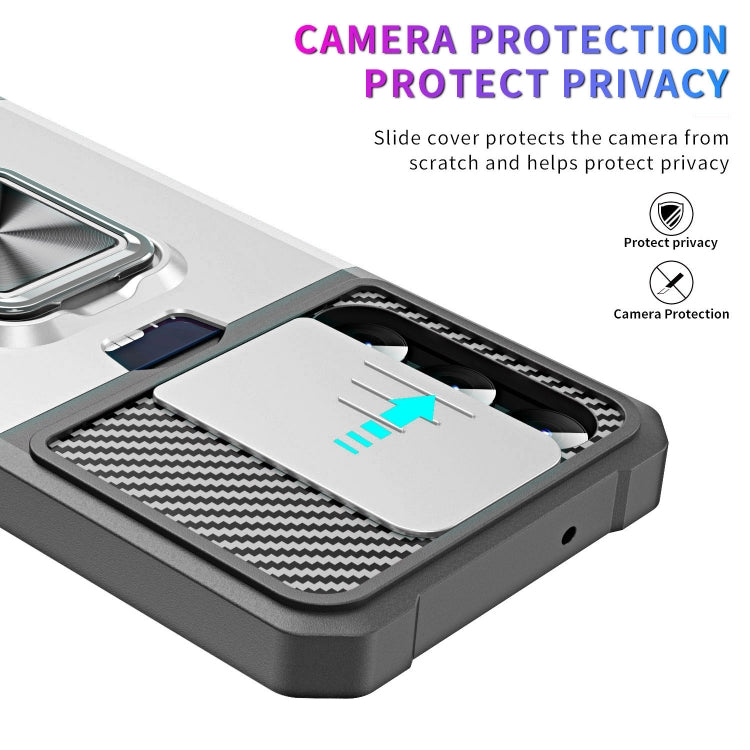 For Samsung Galaxy S23+ 5G Sliding Camshield Phone Case with Ring Holder & Card Slot