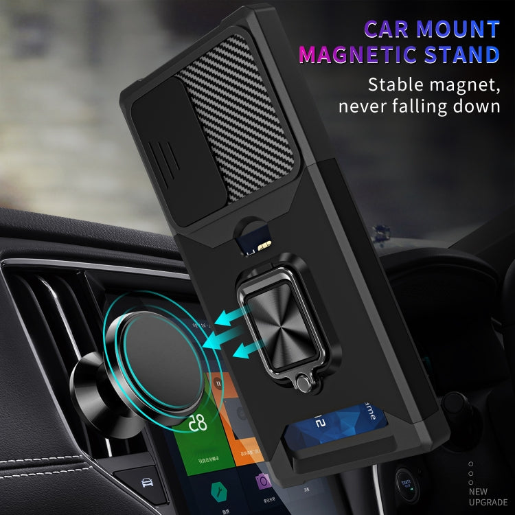 For Samsung Galaxy S23 Ultra 5G Sliding Camshield Phone Case with Ring Holder & Card Slot