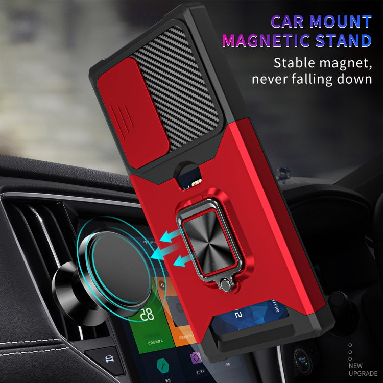 For Samsung Galaxy S23 Ultra 5G Sliding Camshield Phone Case with Ring Holder & Card Slot