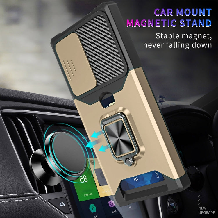 For Samsung Galaxy S23 Ultra 5G Sliding Camshield Phone Case with Ring Holder & Card Slot