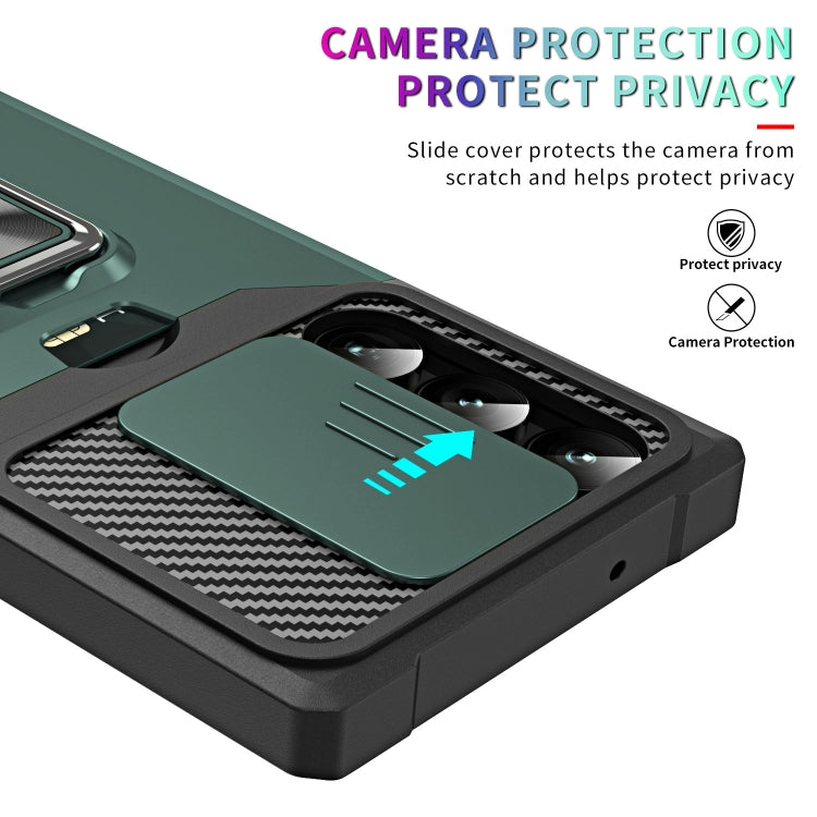 For Samsung Galaxy S23 Ultra 5G Sliding Camshield Phone Case with Ring Holder & Card Slot
