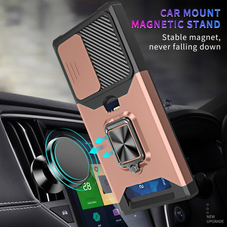 For Samsung Galaxy S23 Ultra 5G Sliding Camshield Phone Case with Ring Holder & Card Slot