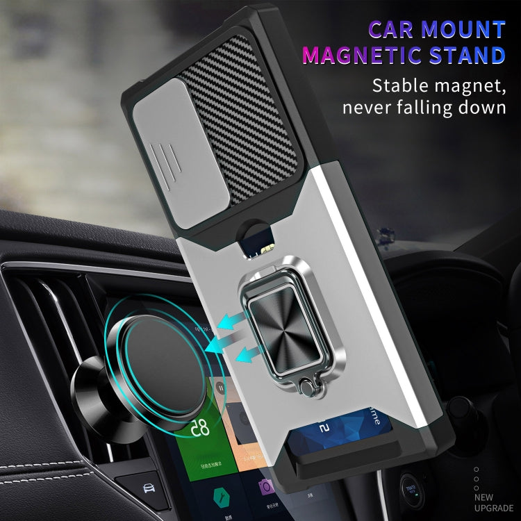For Samsung Galaxy S23 Ultra 5G Sliding Camshield Phone Case with Ring Holder & Card Slot