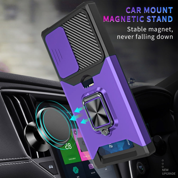 For Samsung Galaxy S23 Ultra 5G Sliding Camshield Phone Case with Ring Holder & Card Slot