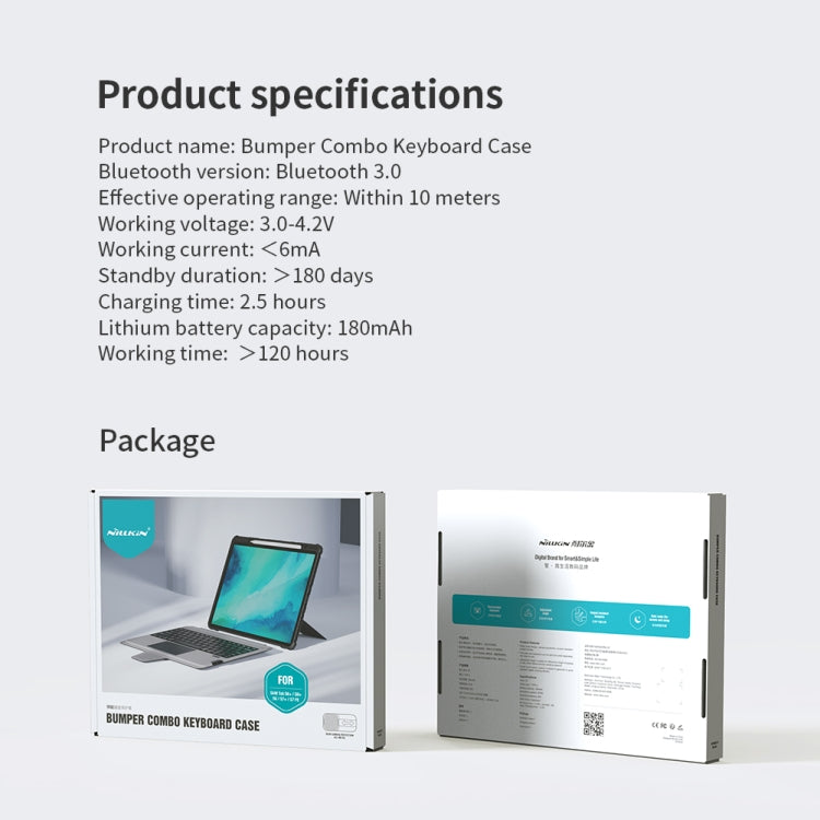 For Samsung Galaxy Tab S8+/S8+ 5G/S7+/S7 FE Nillkin Bumper Combo Keyboard Case
