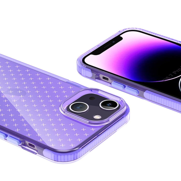 For iPhone 14 Grid Pattern Transparent TPU Phone Case