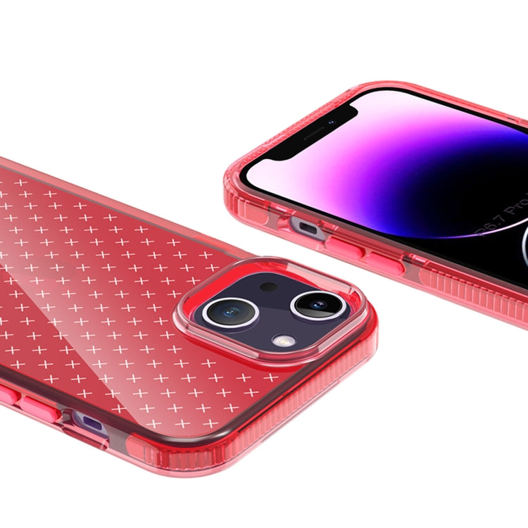 For iPhone 14 Grid Pattern Transparent TPU Phone Case